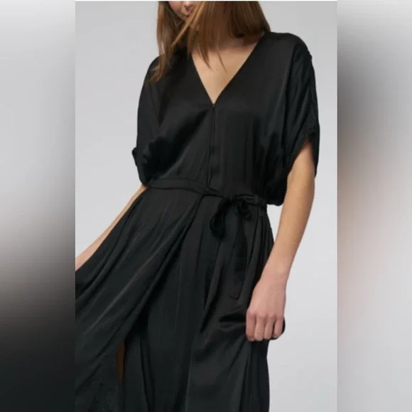 $425 Raquel Allegra Women Diane Wrap Maxi Dress Black Size 0 Small Quiet Luxury - Picture 6 of 13